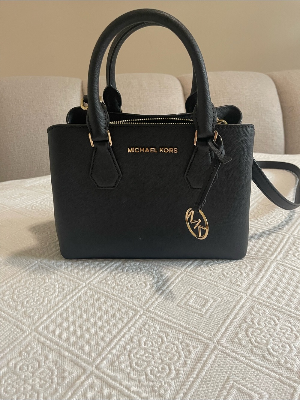 Michael Kors Black Leather Satchel with Gold Hardware